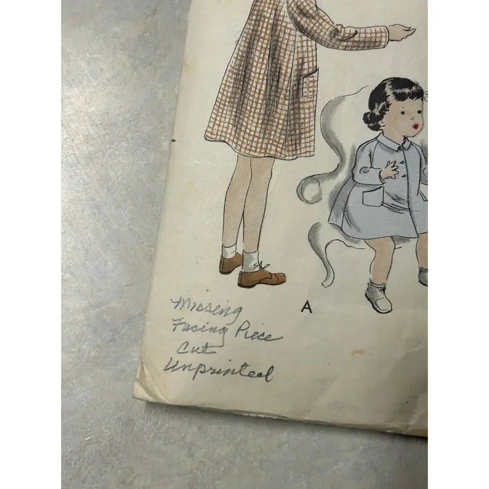 Vintage 1950's Vogue Pattern #2541 Childs Flare Swing Coat Size‎ 4 Years HTF